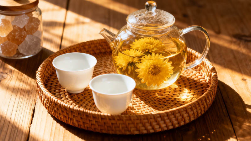 阳光下的菊花茶时光图片