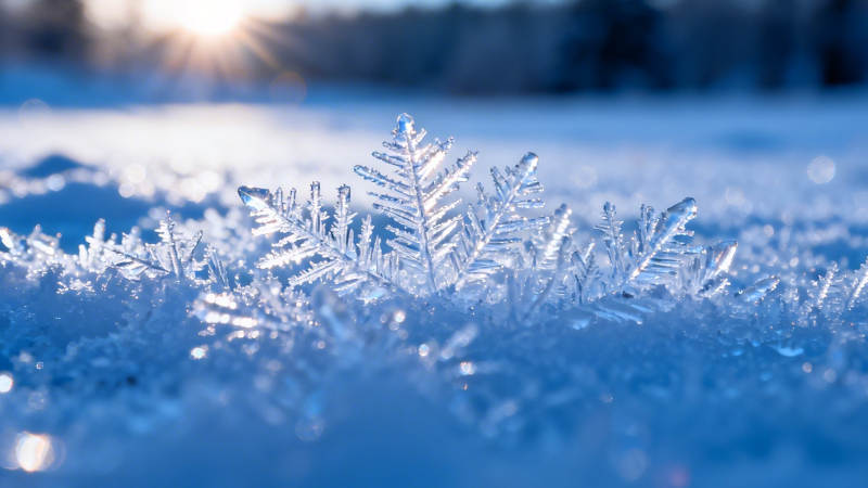 冰晶雪花 晨光闪耀图片