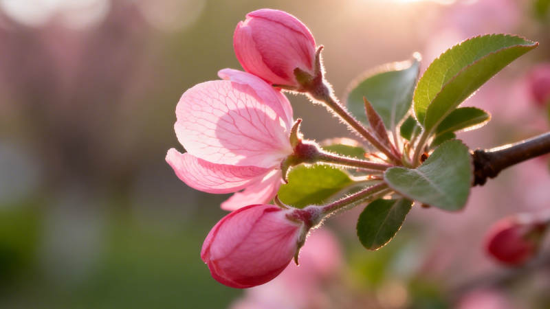 春日粉花初绽 暖阳轻抚枝头图片