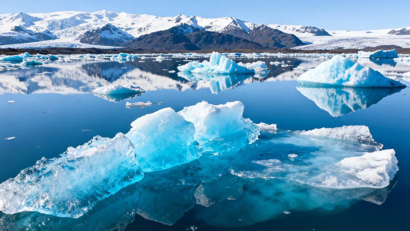 冰川湖景 蓝冰映雪山图片