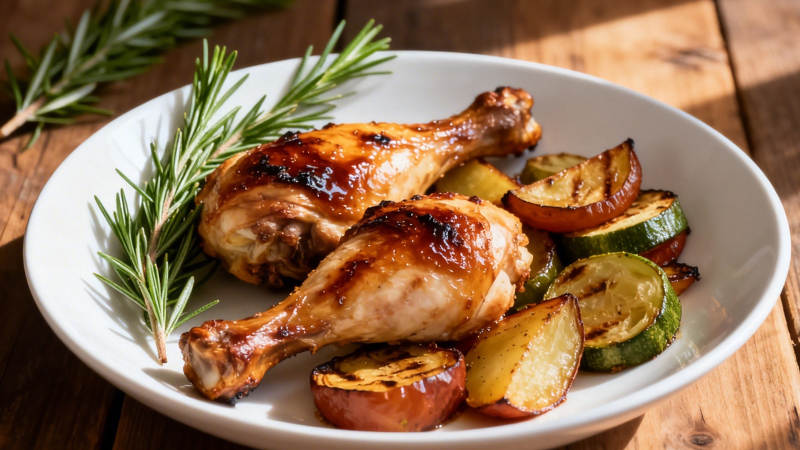 烤鸡腿配时蔬 香气四溢图片