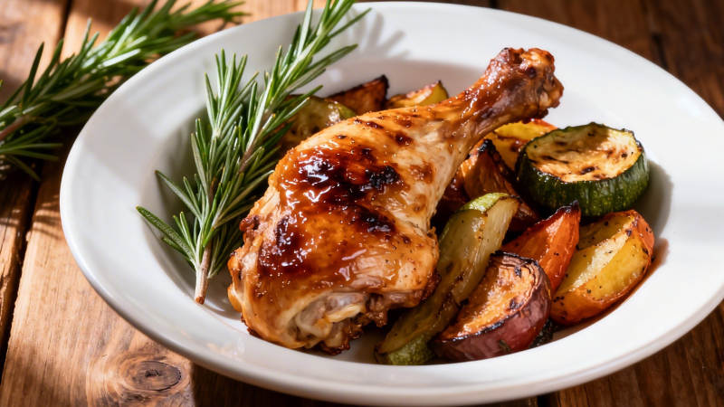 迷迭香烤鸡腿配时蔬图片