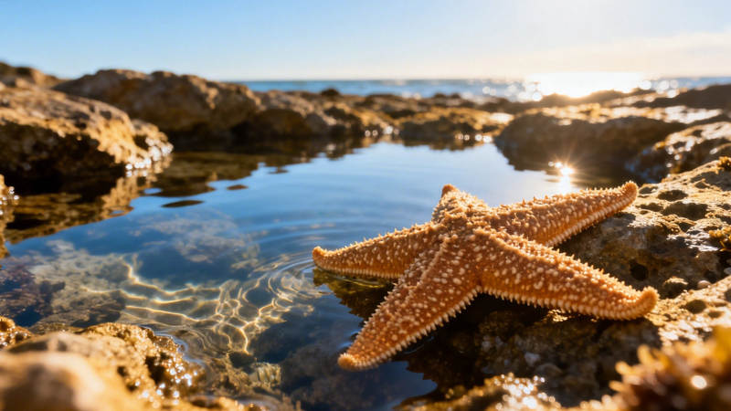海星卧礁 夕阳映水光图片