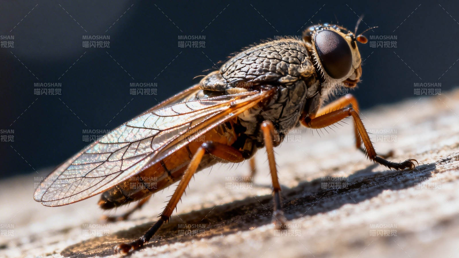 蝇栖木上 翅透光微颤图片