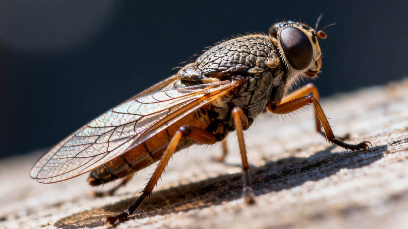 蝇栖木上 翅透光微颤图片