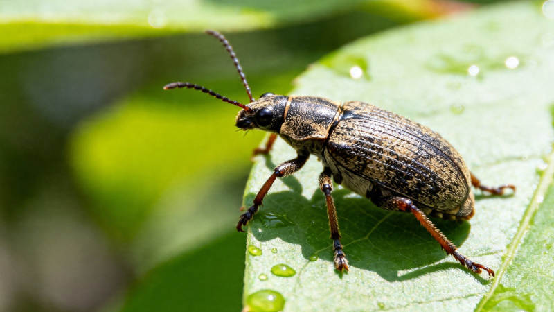 叶上甲虫 露珠相伴图片