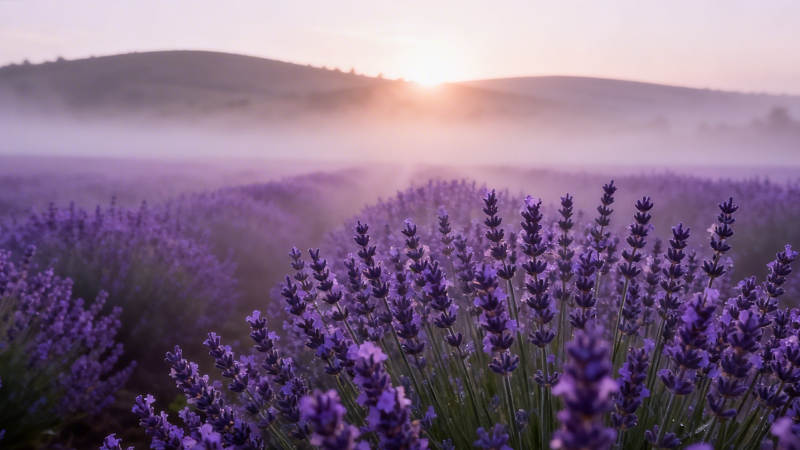 晨雾薰衣草田 紫梦初醒图片
