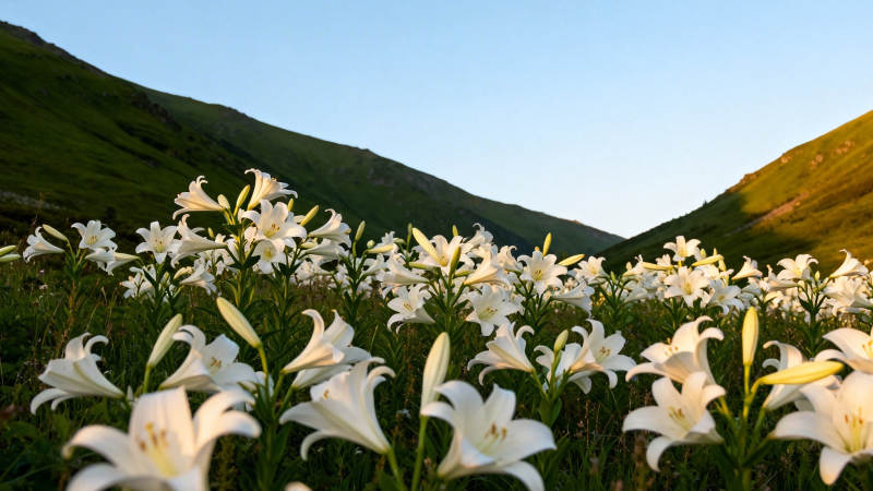山野白百合花海盛放图片