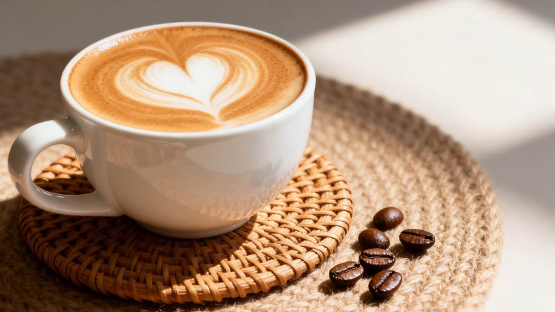 心形拉花咖啡配咖啡豆图片