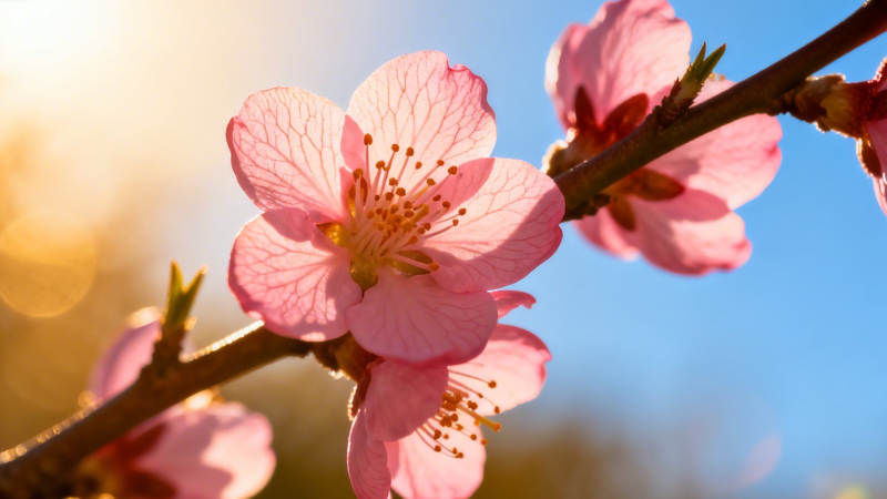 春日桃花映蓝天图片