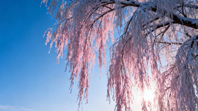 霜枝映日 粉雪垂蓝空图片