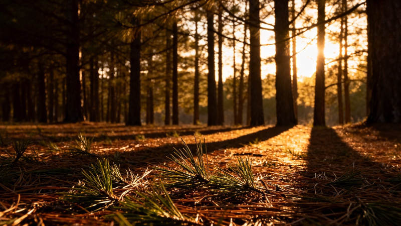 林间夕照 松影斑驳图片