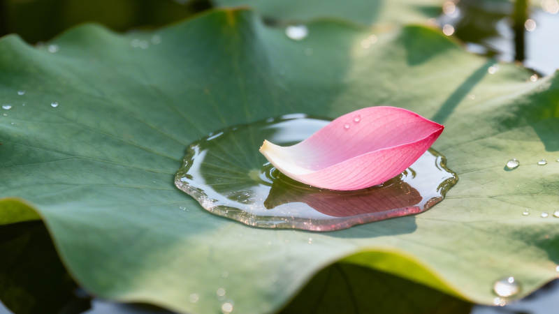 荷叶承露 粉瓣静卧图片