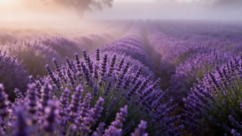 晨雾薰衣草田 紫梦无边图片