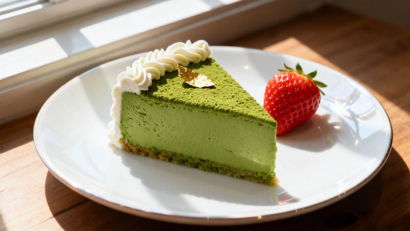 抹茶蛋糕配草莓 阳光午后甜图片