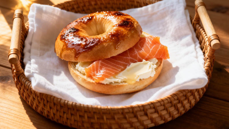 烟熏三文鱼贝果早餐图片