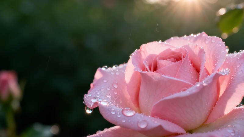 晨露粉玫瑰 阳光温柔吻图片