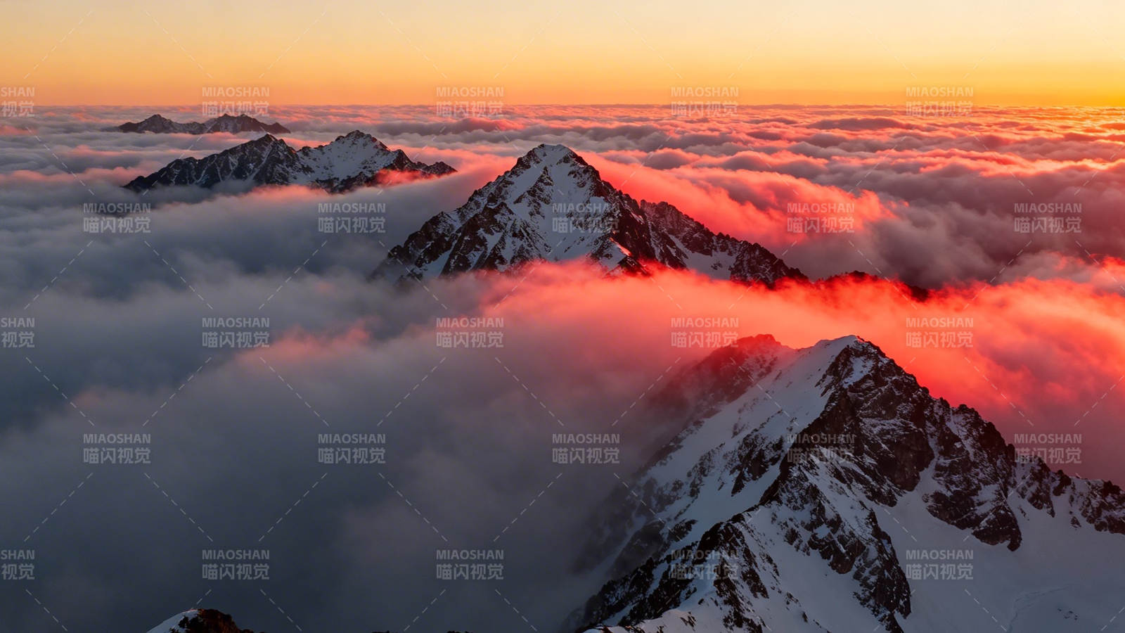 雪山云海映霞光图片