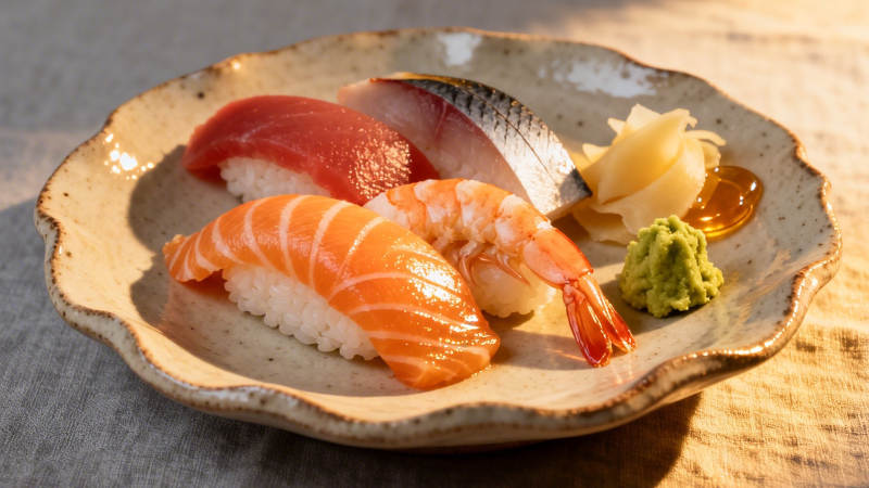 日式寿司拼盘特写图片