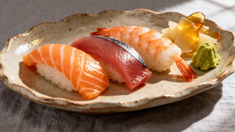 三文鱼金枪鱼虾寿司拼盘图片