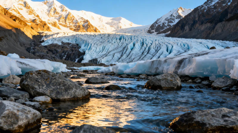 冰川融水映雪山晨光图片