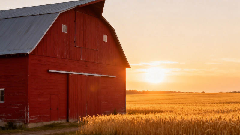 夕阳红 barn 麦田静美图片