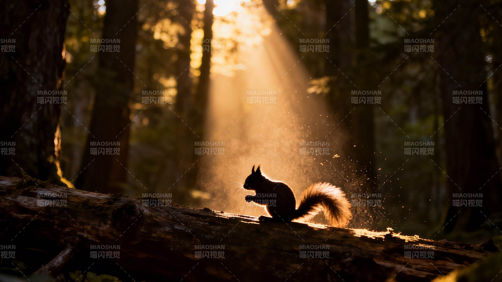 林间松鼠沐金光图片