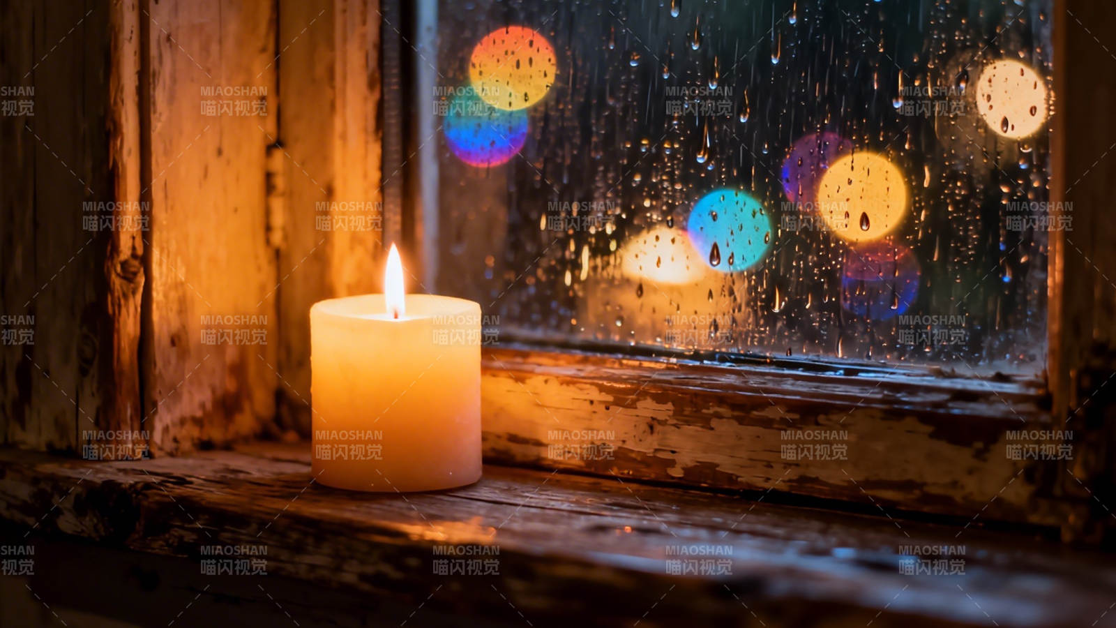 雨夜烛火 窗影斑斓图片