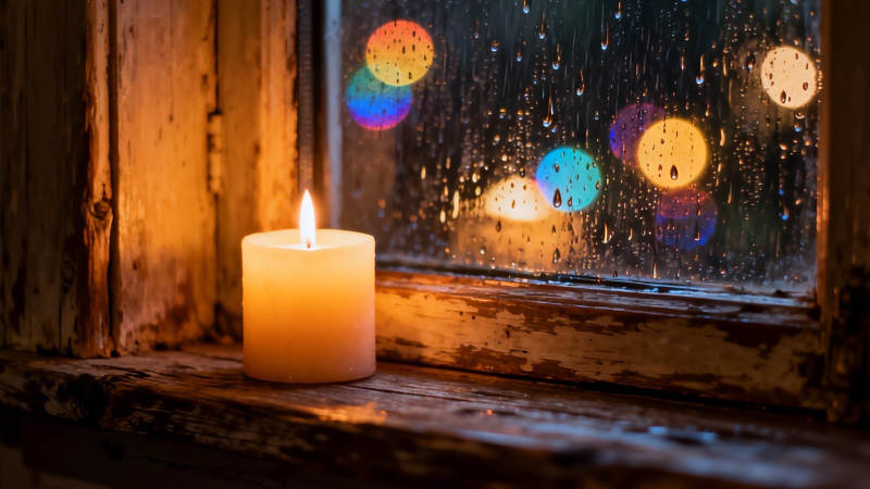 雨夜烛火 窗影斑斓图片