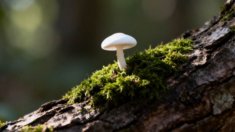苔上白菇 静立枯木间图片
