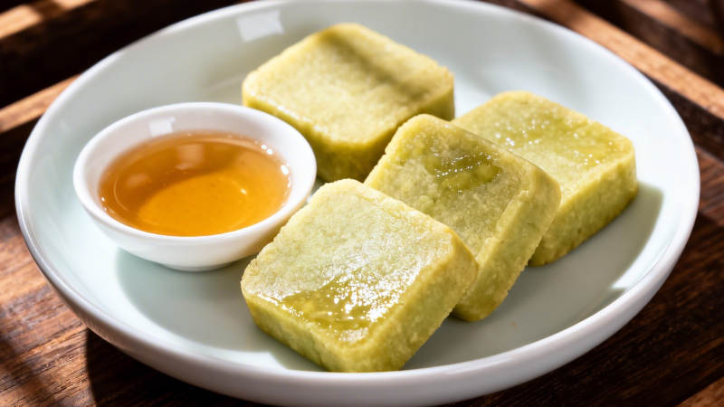 抹茶豆腐配蜂蜜酱图片