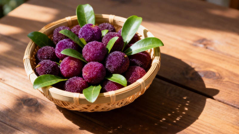 竹篮盛紫果 绿叶映阳光图片