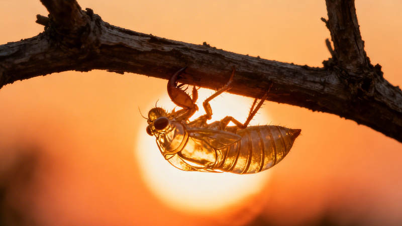 蝉蜕夕阳下 新生迎曙光图片