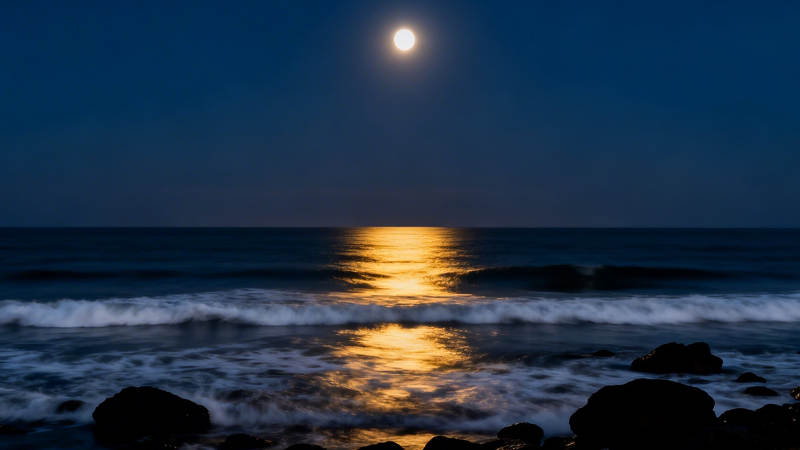 月照海面 波光粼粼夜静谧图片