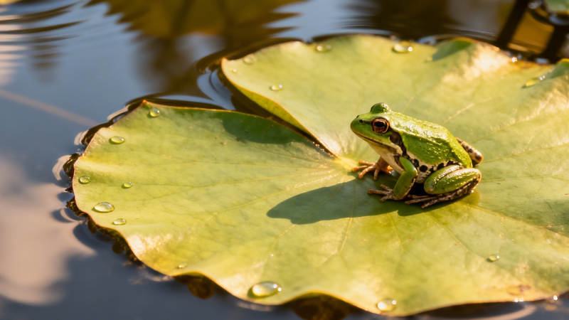 荷叶上的绿蛙静憩图片