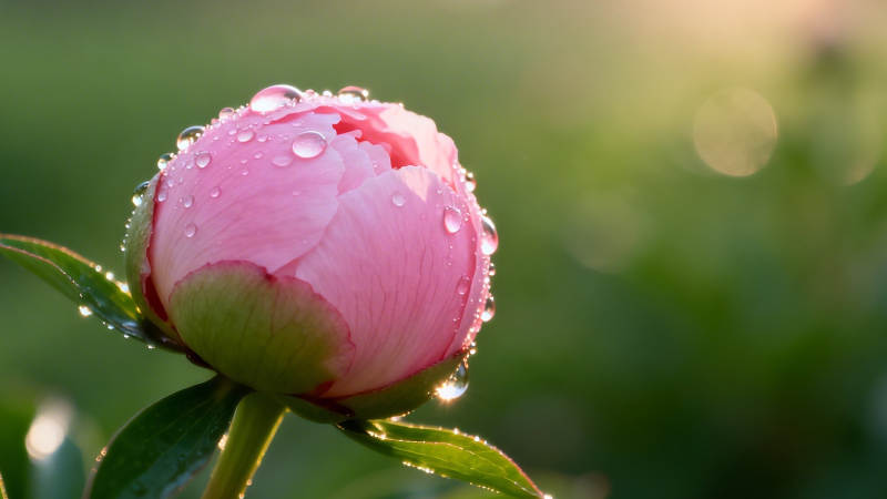 晨露粉芍药 含苞待放时图片