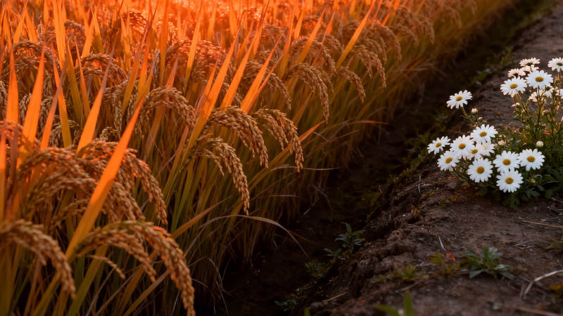 金稻映雏菊 秋日田埂美图片