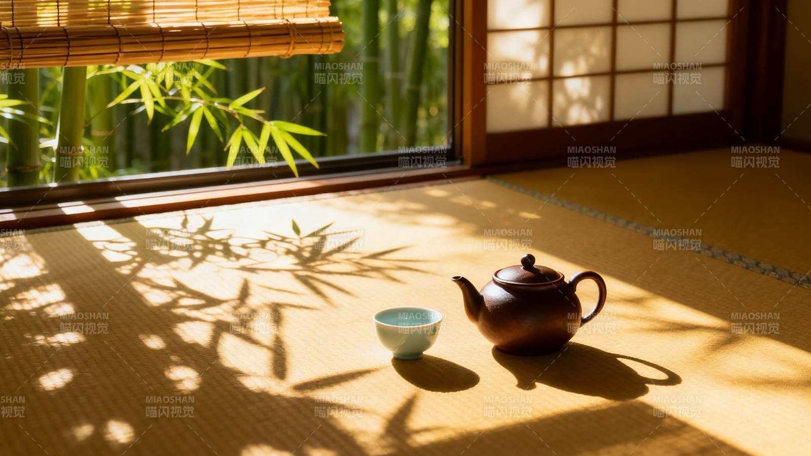 竹影茶香 静室晨光图片