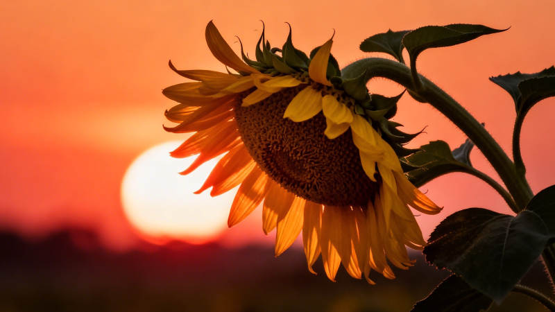 夕阳下的向日葵剪影图片