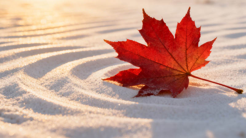 红叶卧雪 秋尽冬初图片