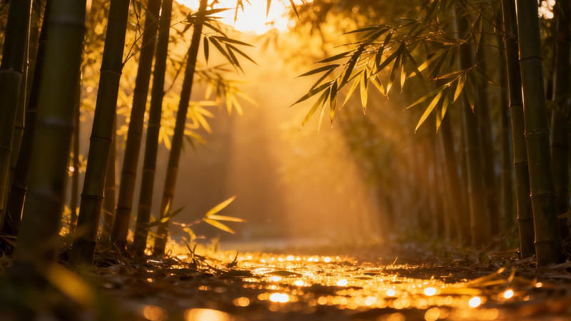 竹林金辉 晨光如醉图片
