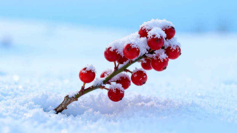 雪覆红果 冬日静美图片