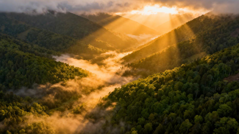 晨光穿云 山峦染金辉图片