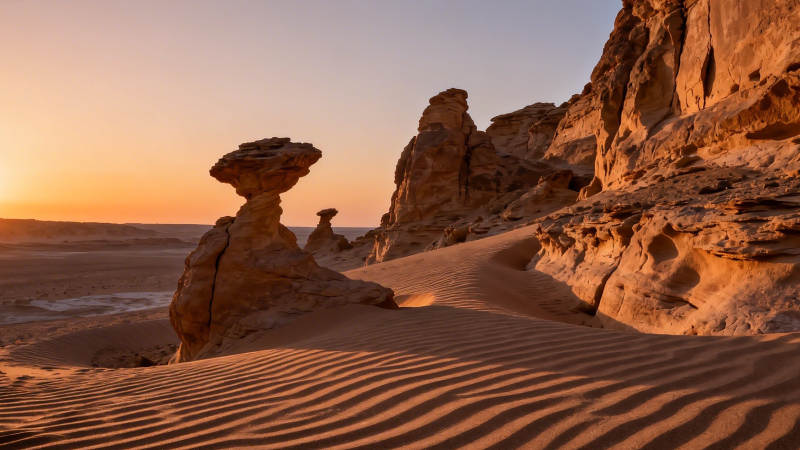 沙漠奇岩 夕阳如金图片