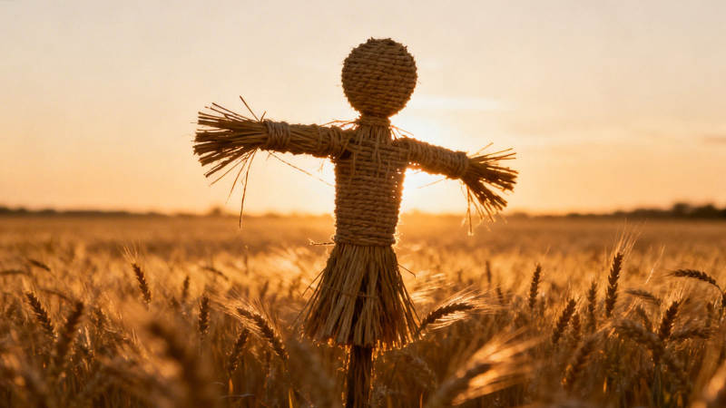 麦田稻草人 夕阳温柔守图片