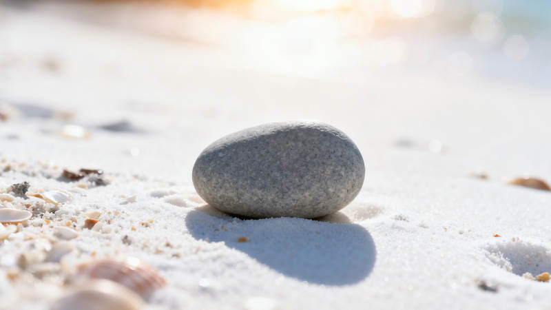 沙滩孤石 阳光温柔相伴图片