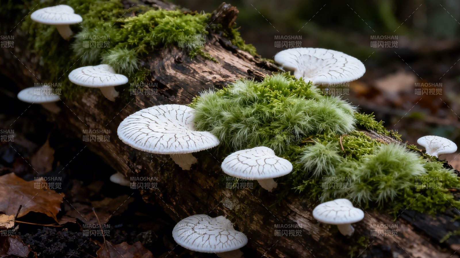 苔上白菇 林间静美图片