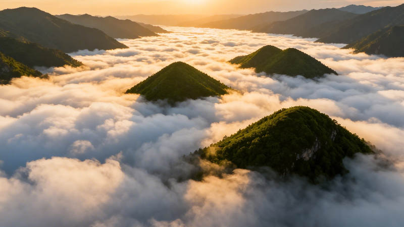 云海浮山 日出金辉图片