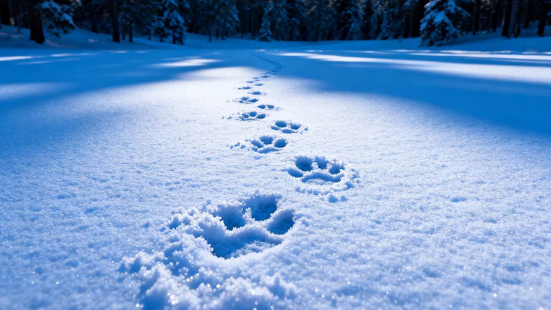 雪径足迹 静谧冬夜行图片