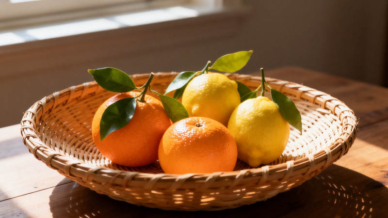 阳光下的果篮 橙与柠檬图片